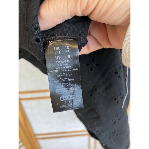 ASOS Design Black Eyelet Dress, NWoT, VNeck, Sz6 Tall, Beach, Boho - Picture 10 of 10